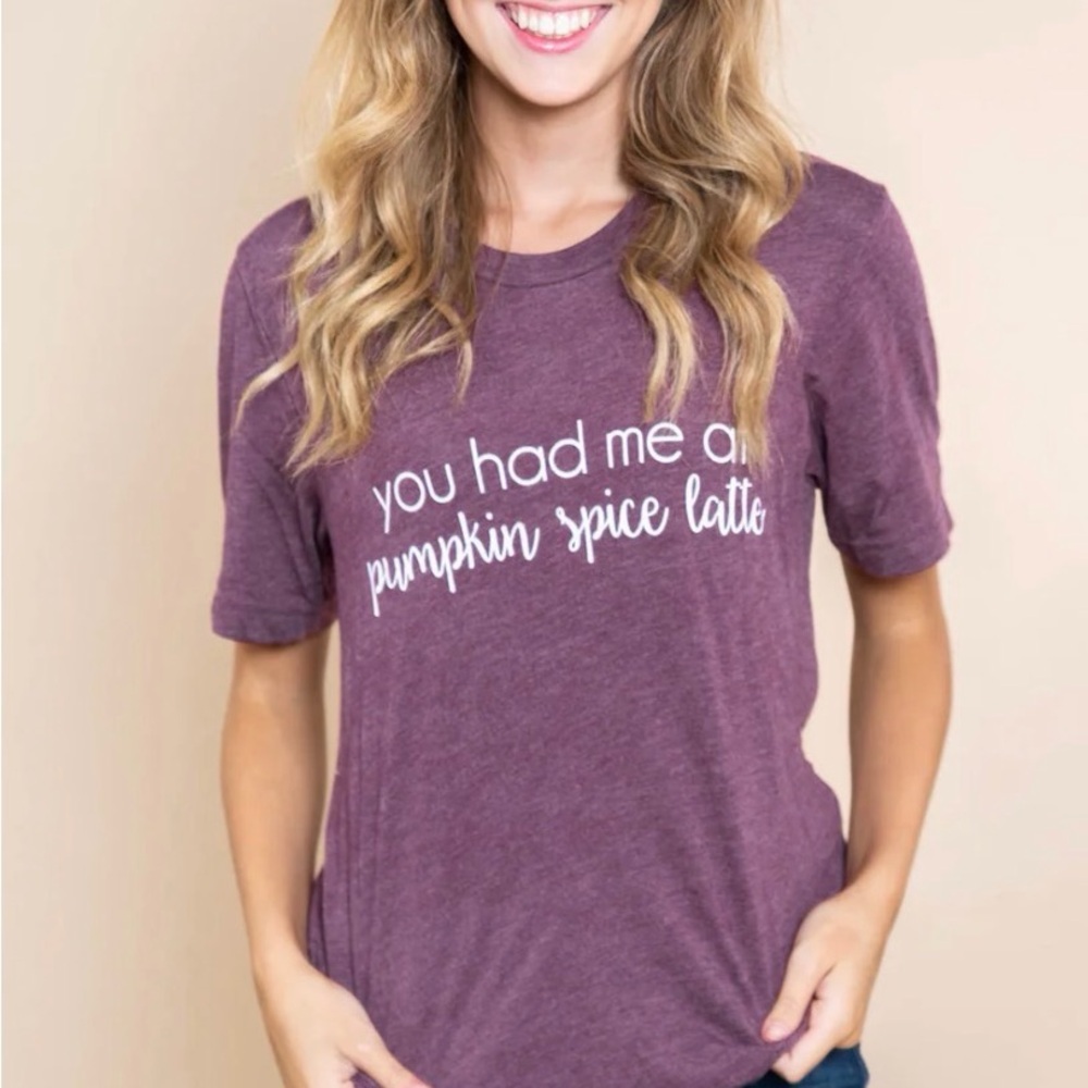 Nwt Mineral washed Purple Graphic Tee - 'You Had Me at Pumpkin Spice Latte'